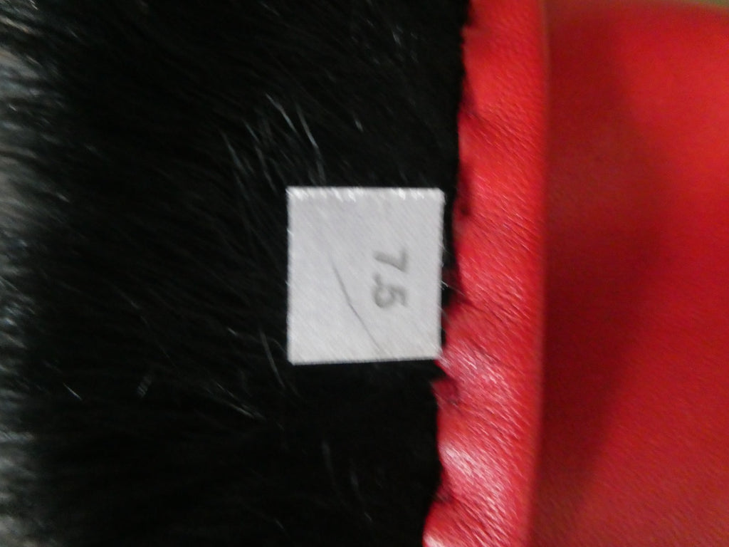 Vintage Charter Club Red Genuine Leather Gloves 7.5 Real Rabbit Fur Cuff New Box