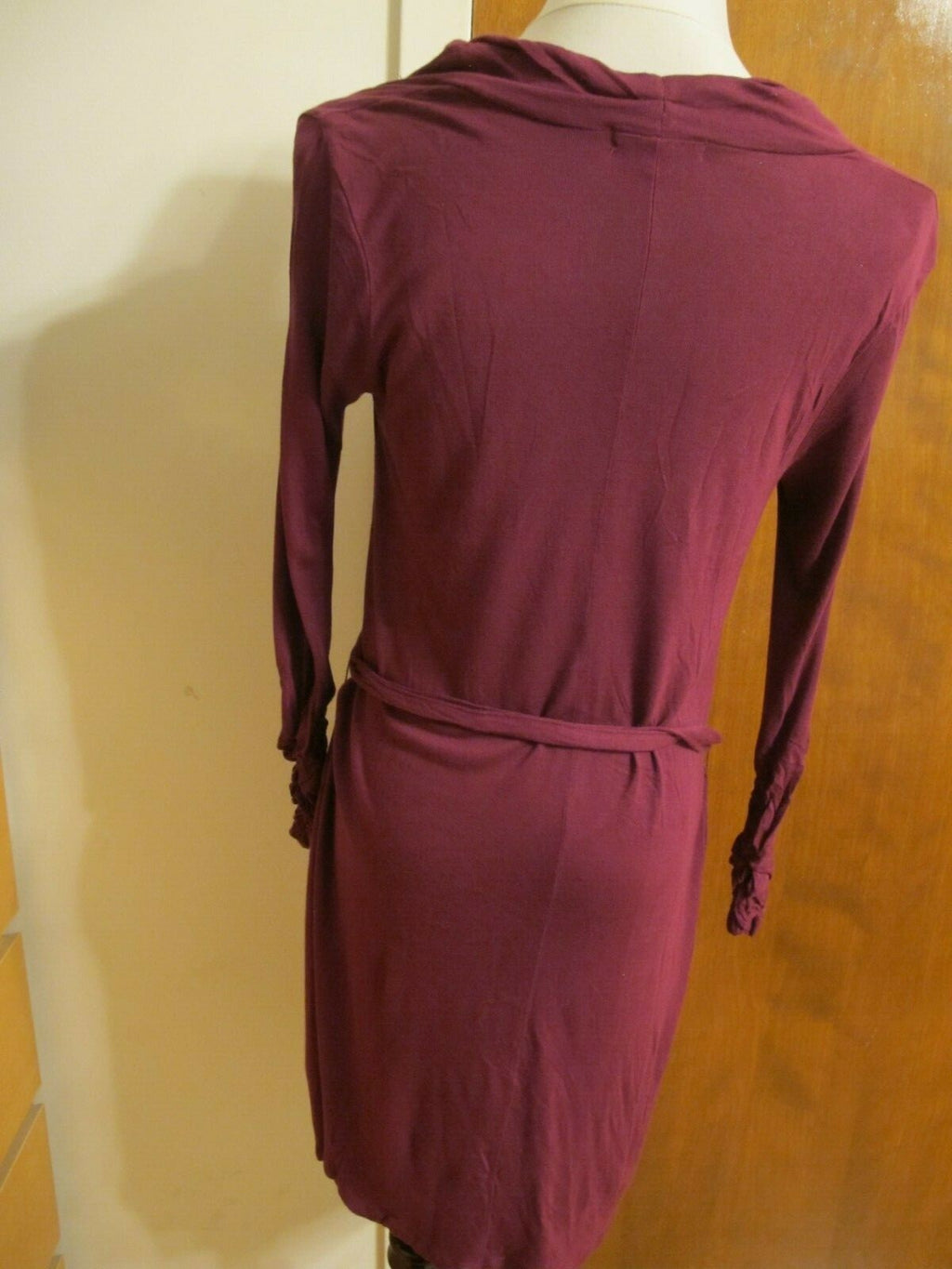 Gap Women's Burgundy Rayon Belted Long Gathered Sleeves Dress XS