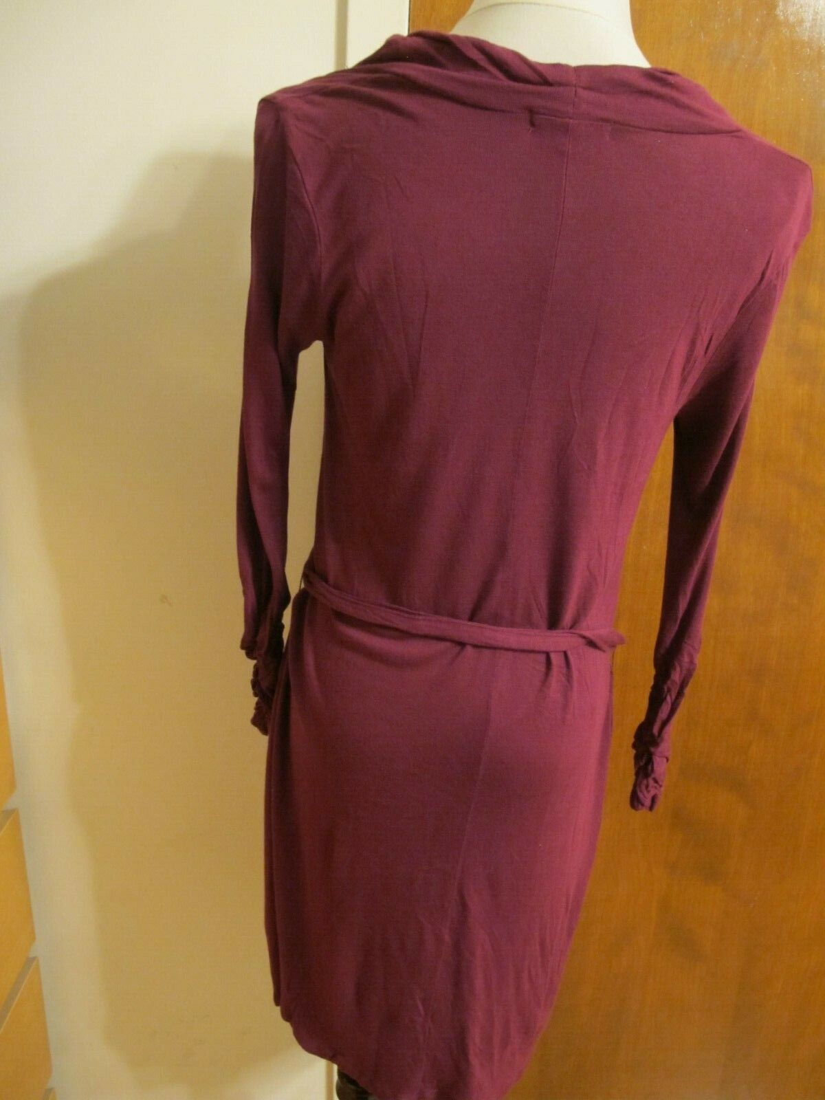 Gap Women's Burgundy Rayon Belted Long Gathered Sleeves Dress XS