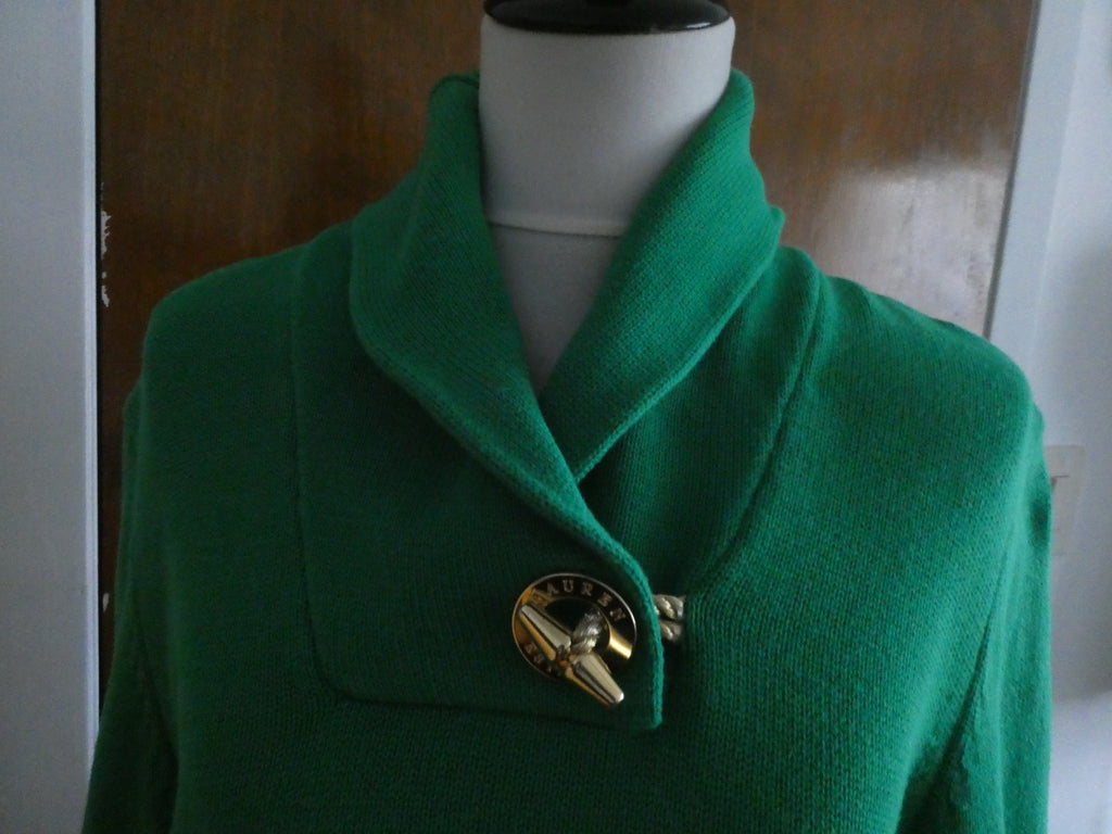 Ralph Lauren Women’s XL Green Shawl Collar Toggle Sweater 100% Cotton EUC