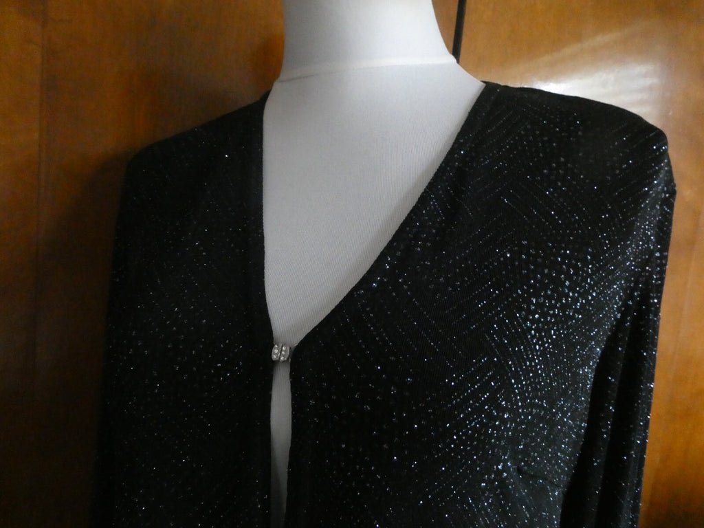 Vtg Onyx Nite Women Black Sparkles Glitter Long Sleeve Cardigan Made USA P/Large