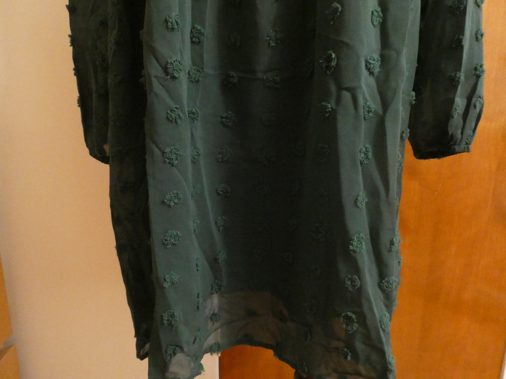 KIRUNDO Women’s Green long Sleeves Mini V Neck Flowy Swiss DOT Babydoll Dress XL