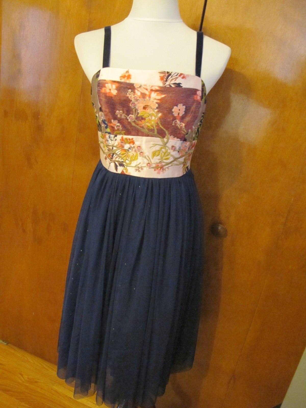 Anthropologie Moulinette Soeurs Navy Floral Tulle Evening Dress Prom Graduation