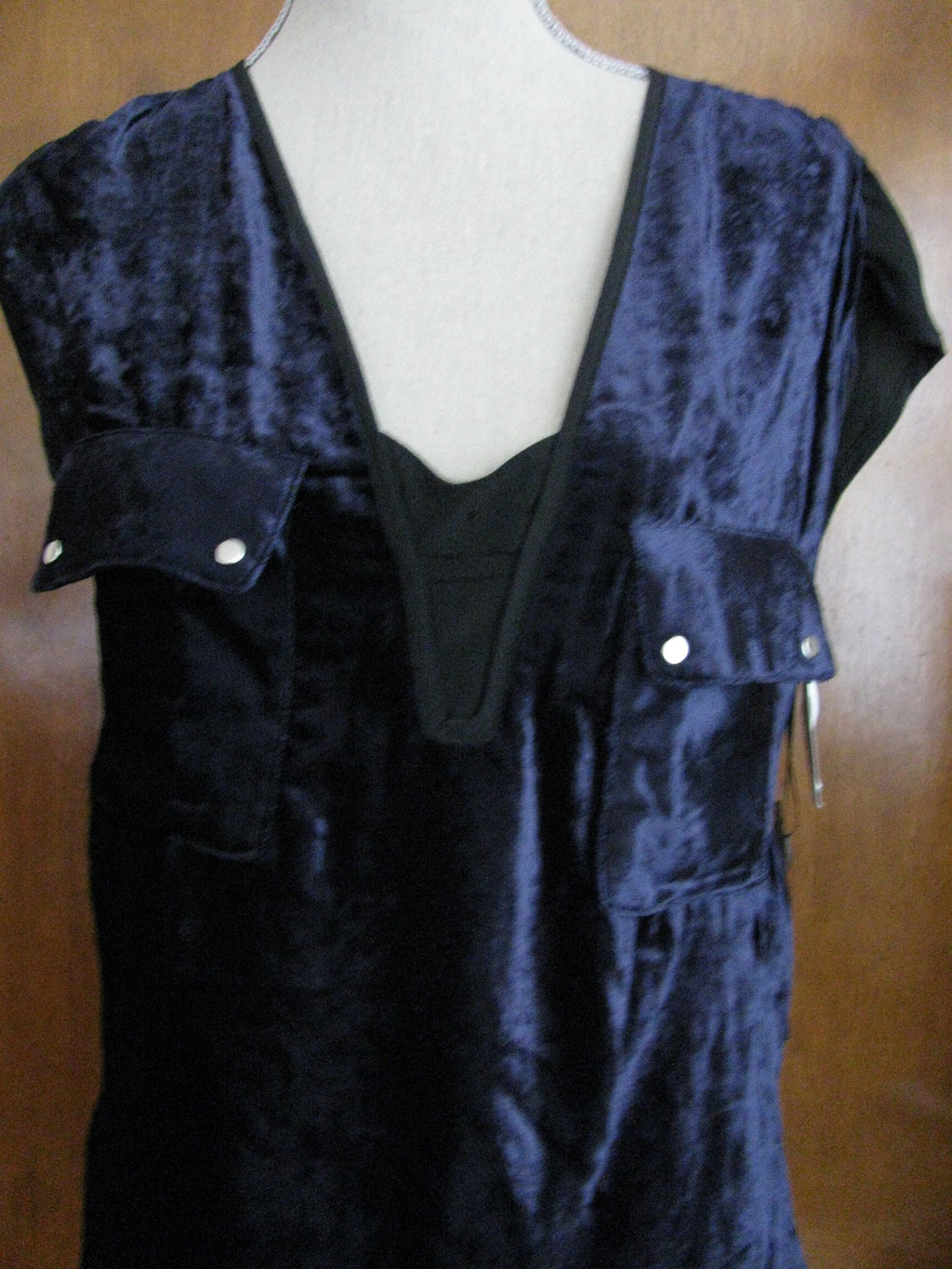 Vena Cava Navy/Black Velvet Blouse Women's Top New