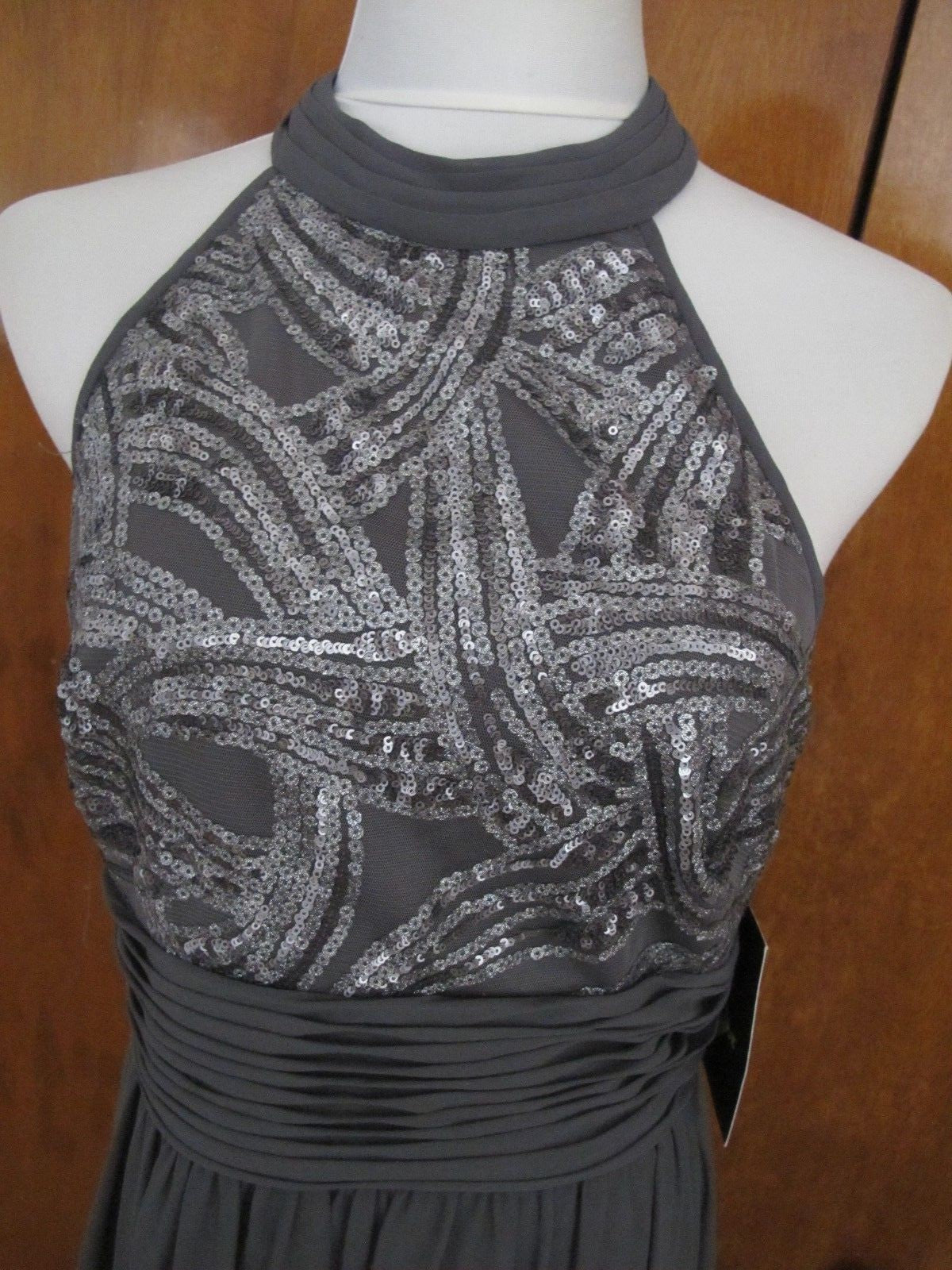 JS Boutique women's gray maxi evening sequined mesh dress size 10 