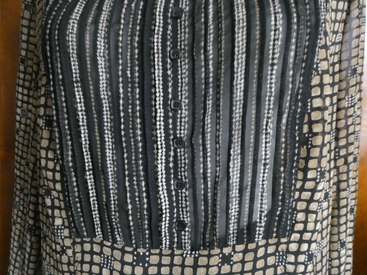 Sigrid Olsen Graphic Designer Blouse Women 12 Black Sheer Geometric Boho Top