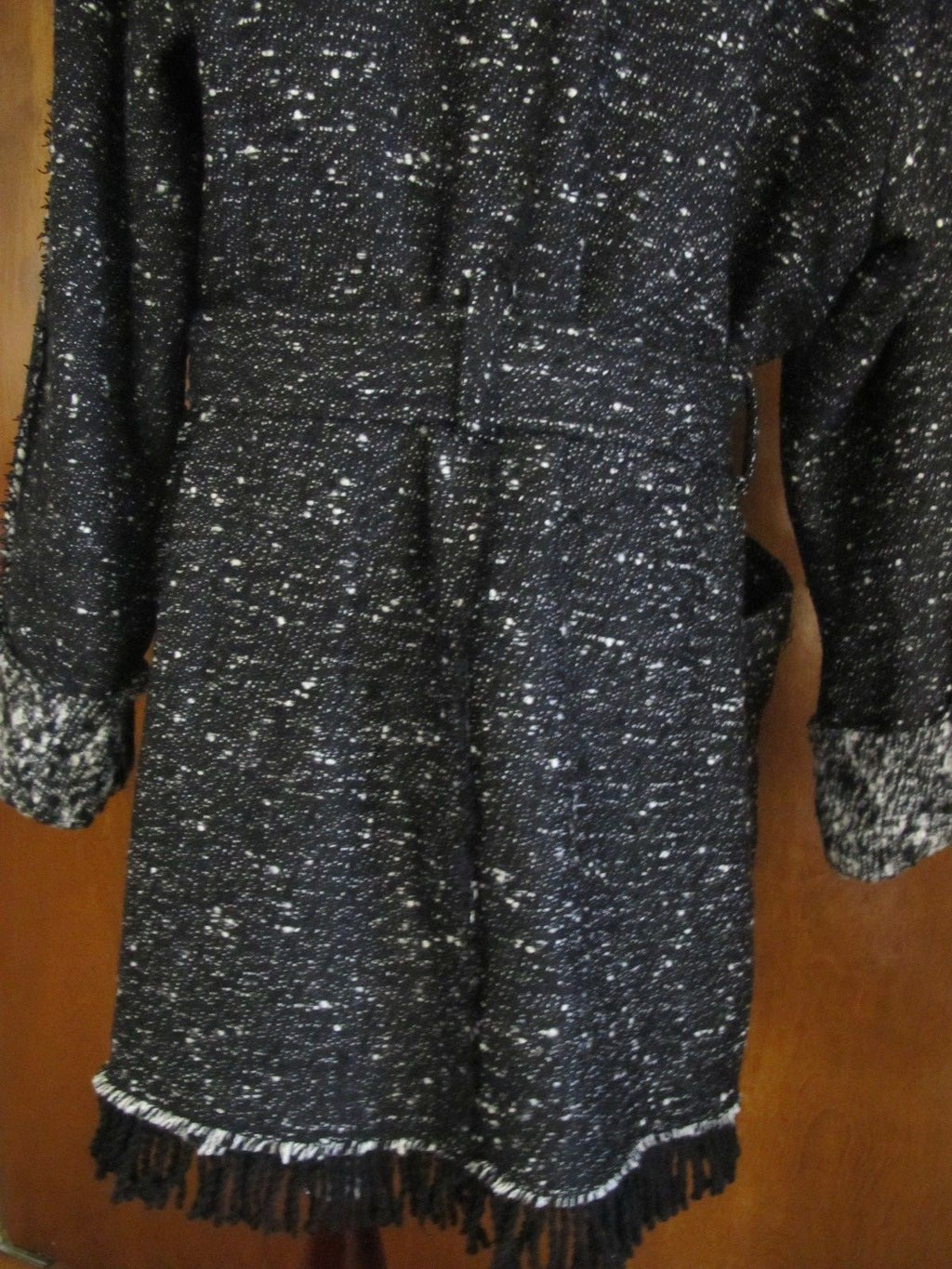 Free People Womens Black Combo Lined Fringe Wrap Coat Medium NWT fits Large
