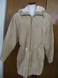 Women's Colebrook Beige Hooded Leather Winter Coat Medium