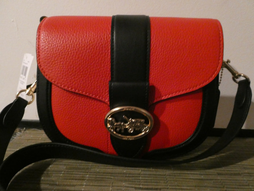 Coach Georgie Saddle Bag In Colorblock GOLD/CHERRY MULTI Style# C3596 