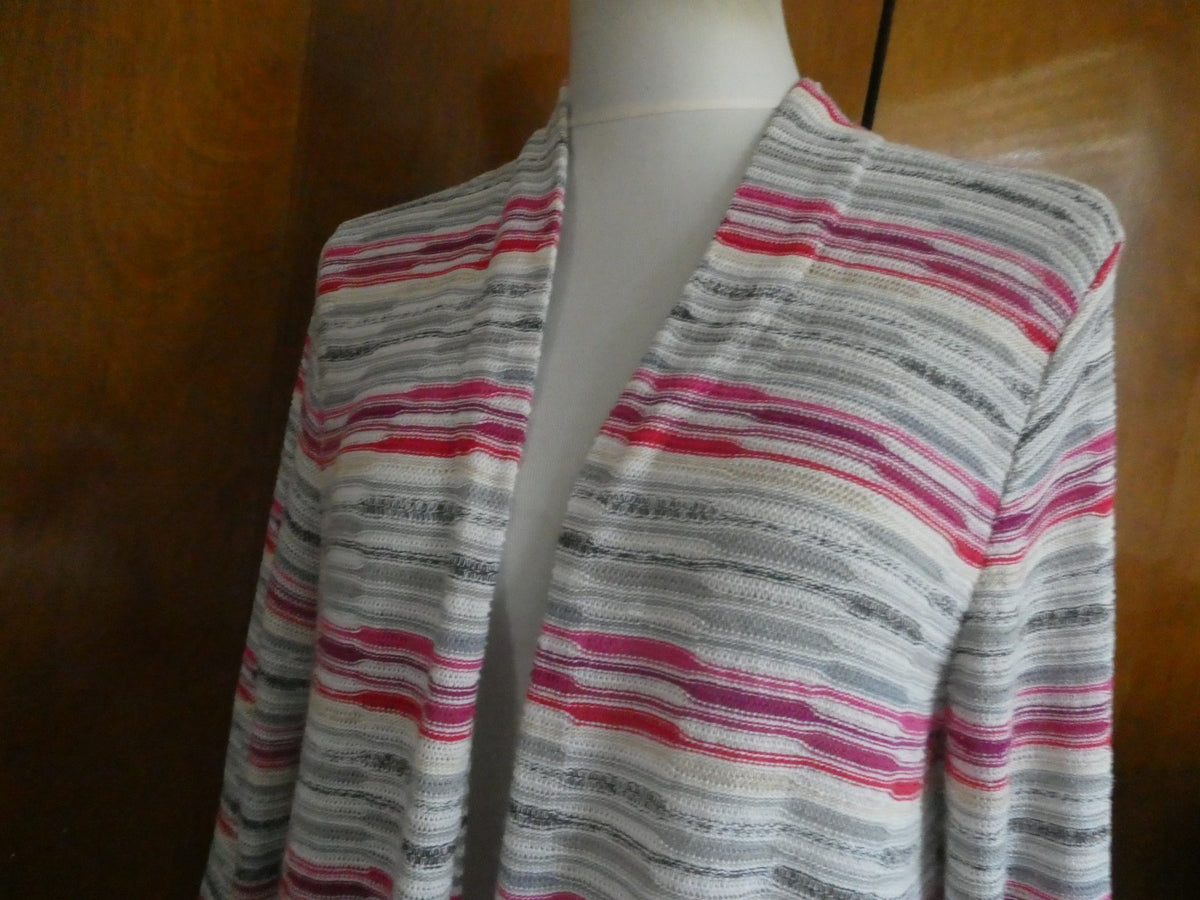 Nic + Zoe Women Linen Blend Open Front Multicolor Long Sleeve Cardigan Large