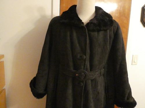 Adarcrea Women Black Shearling Sheepskin A-Line Winter Coat SZ 10 (US 14) Spain
