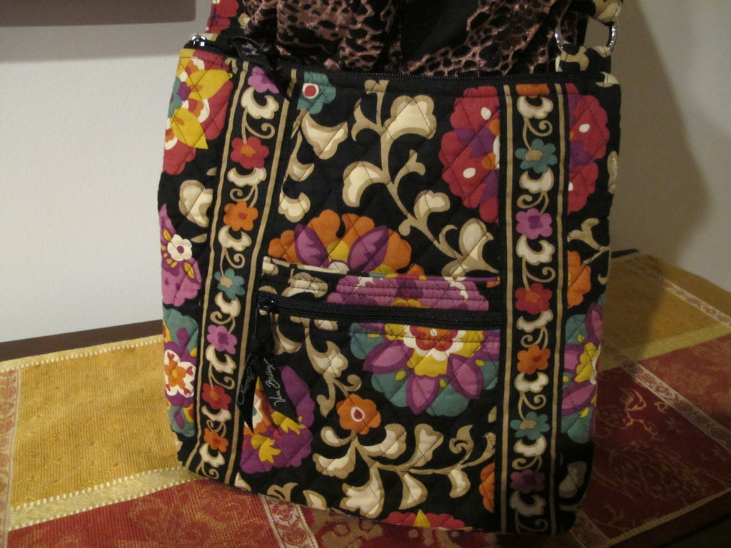 Vera Bradley Women's Black Red Yellow Shoulder Crossbody Quilted Zippered Bag