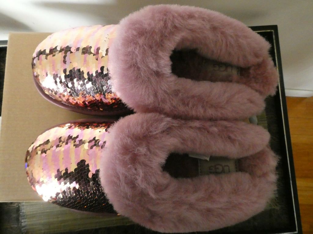 UGG Cluggette Sequins Sheepskin Flux Cozy Women's Pink Slipper 6 Style# 1127490