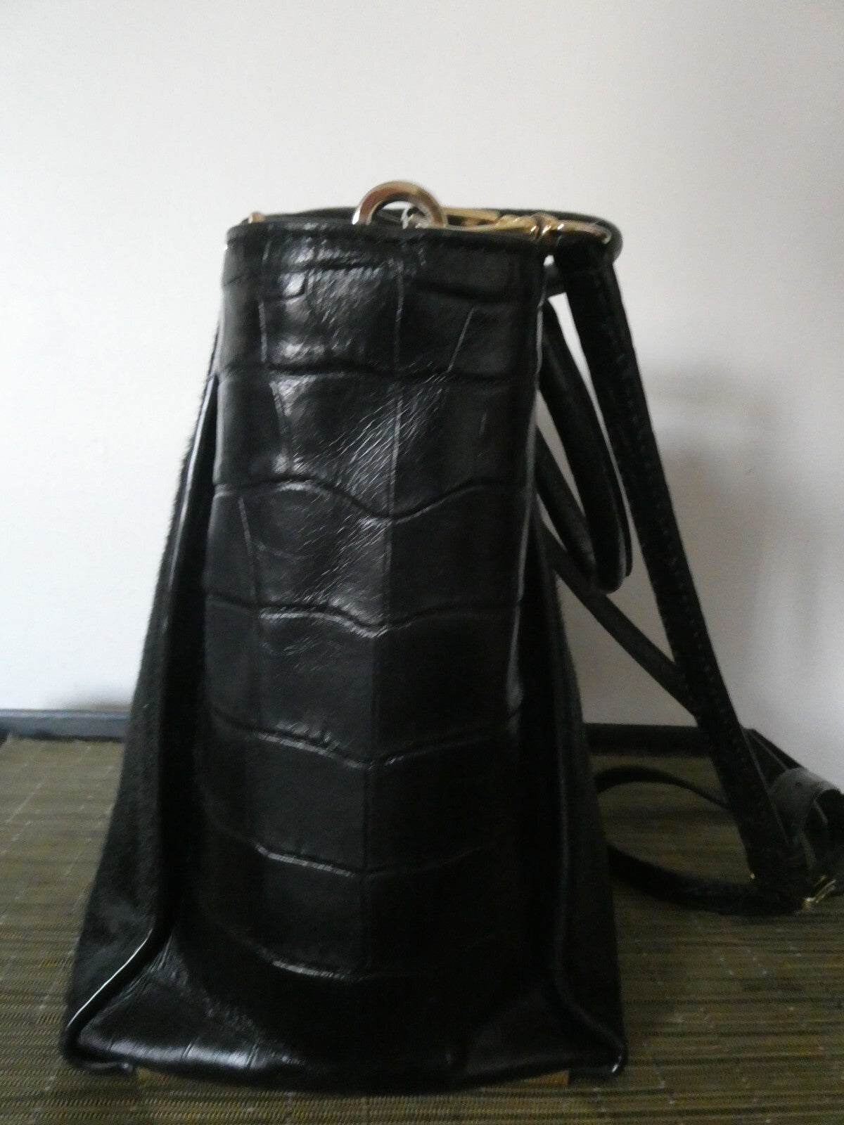 MICHAEL KORS black leather trim haircalf dyed composed crossbody handbag