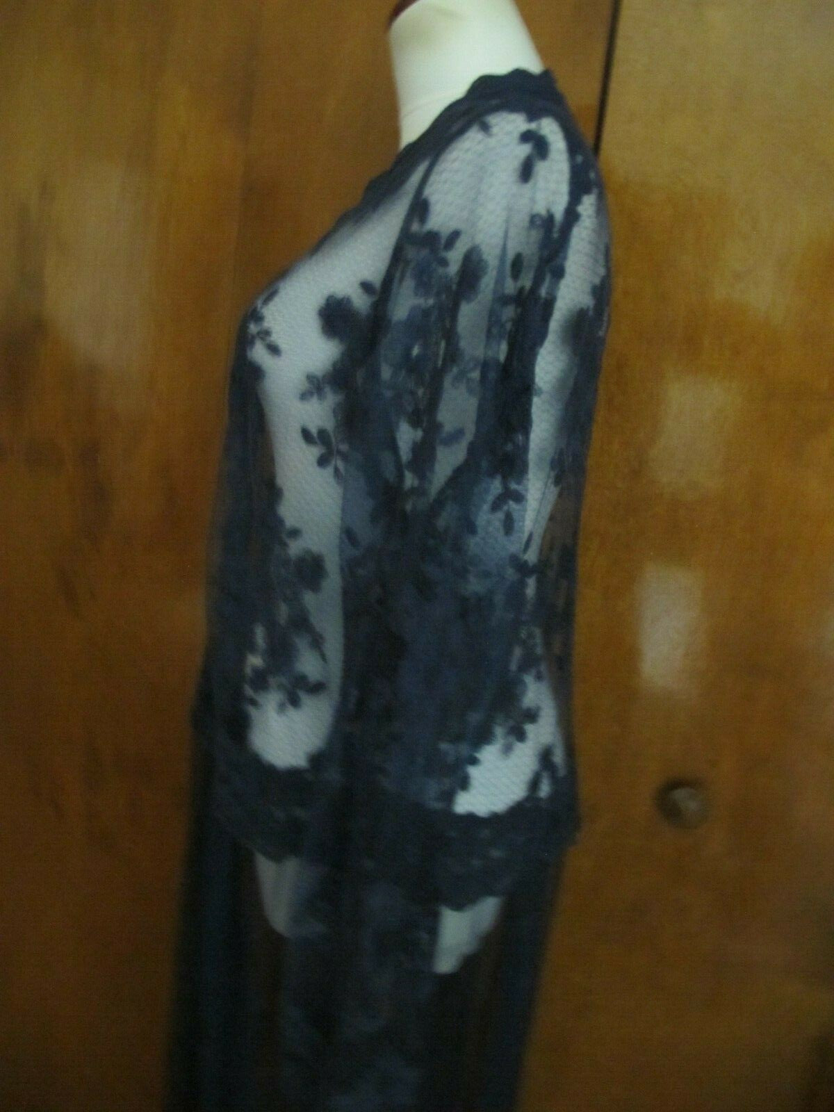 Indigo Thread Co. Women's Navy Mesh Long Sleeve Embroidered Duster Cardigan 1X