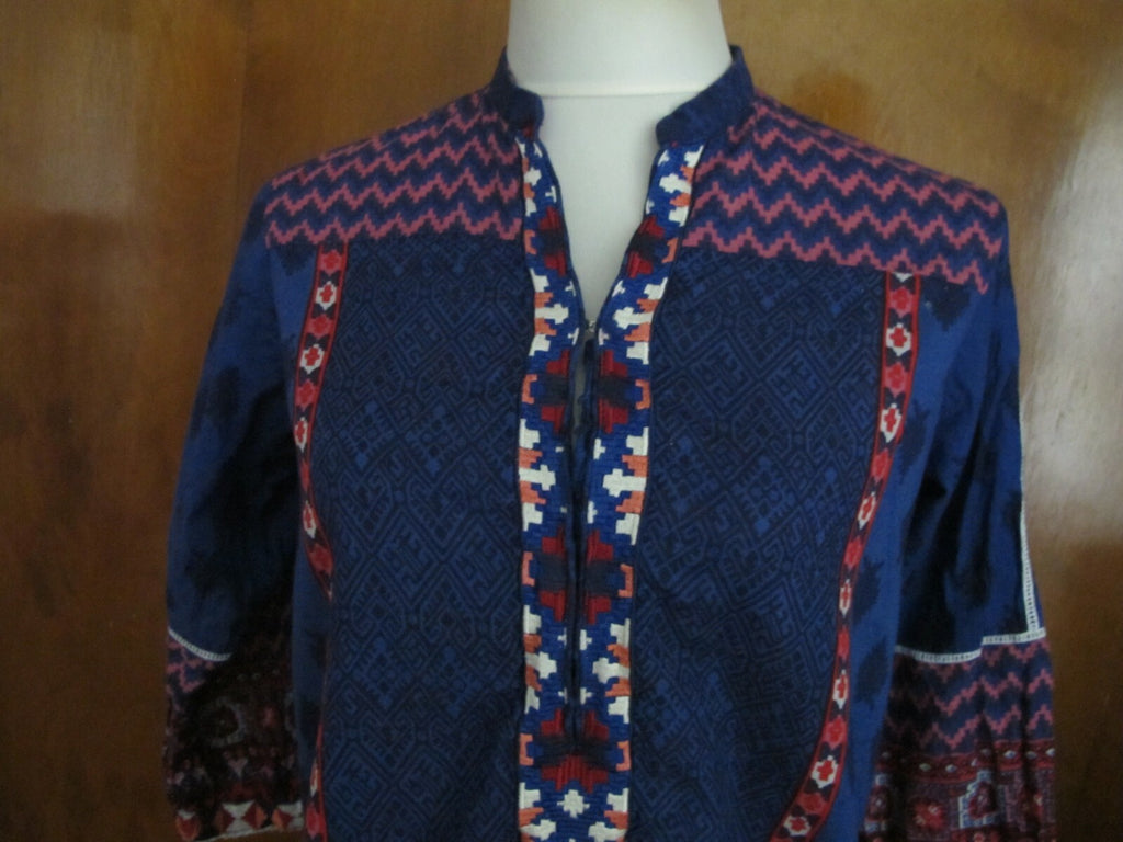 Lime Light Women’s Blue Embroidered  Cotton Tunic Top Or Swim Cover Medium