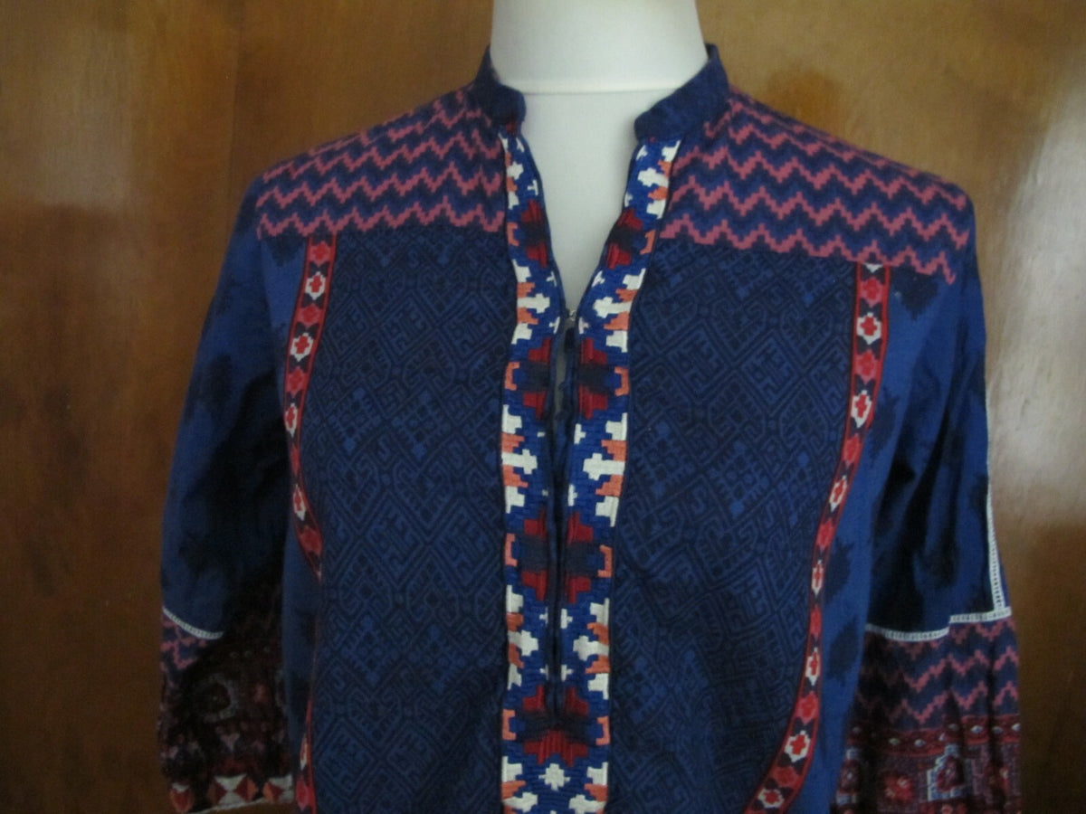 Lime Light Women’s Blue Embroidered  Cotton Tunic Top Or Swim Cover Medium