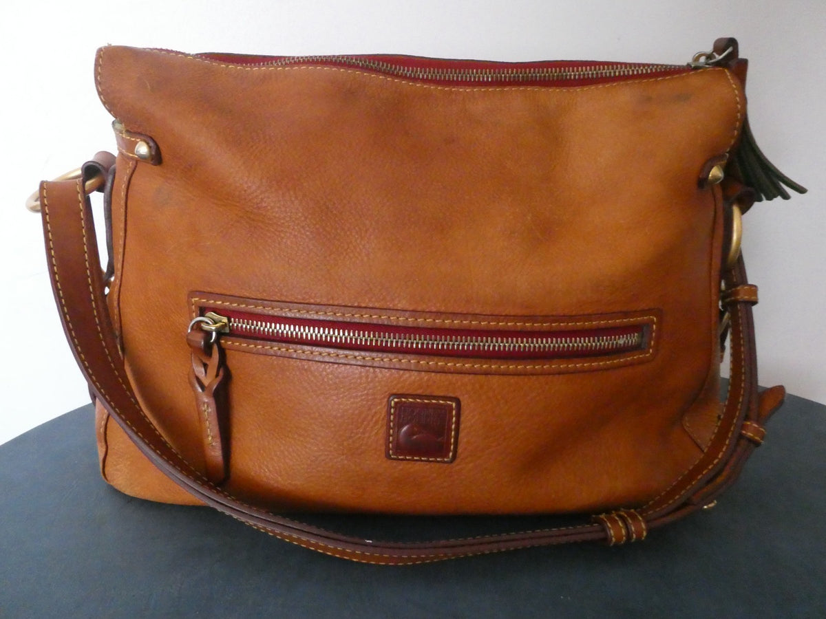 Vintage Dooney & Bourke AWL British Tan Leather Large Hobo Shoulder Bag USA