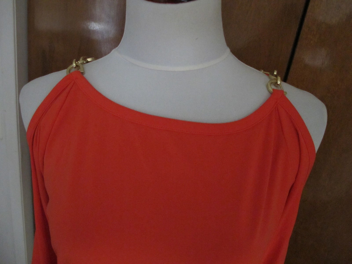 Michael Kors women’s mandarin chain trim gold shoulder top Large 
