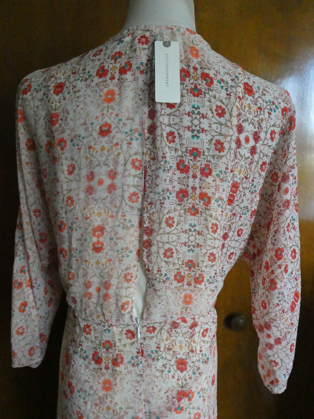 Anthropologie Women's HD in Paris 3/4 Sleeves Creme Rose Evening Lined Dress 8