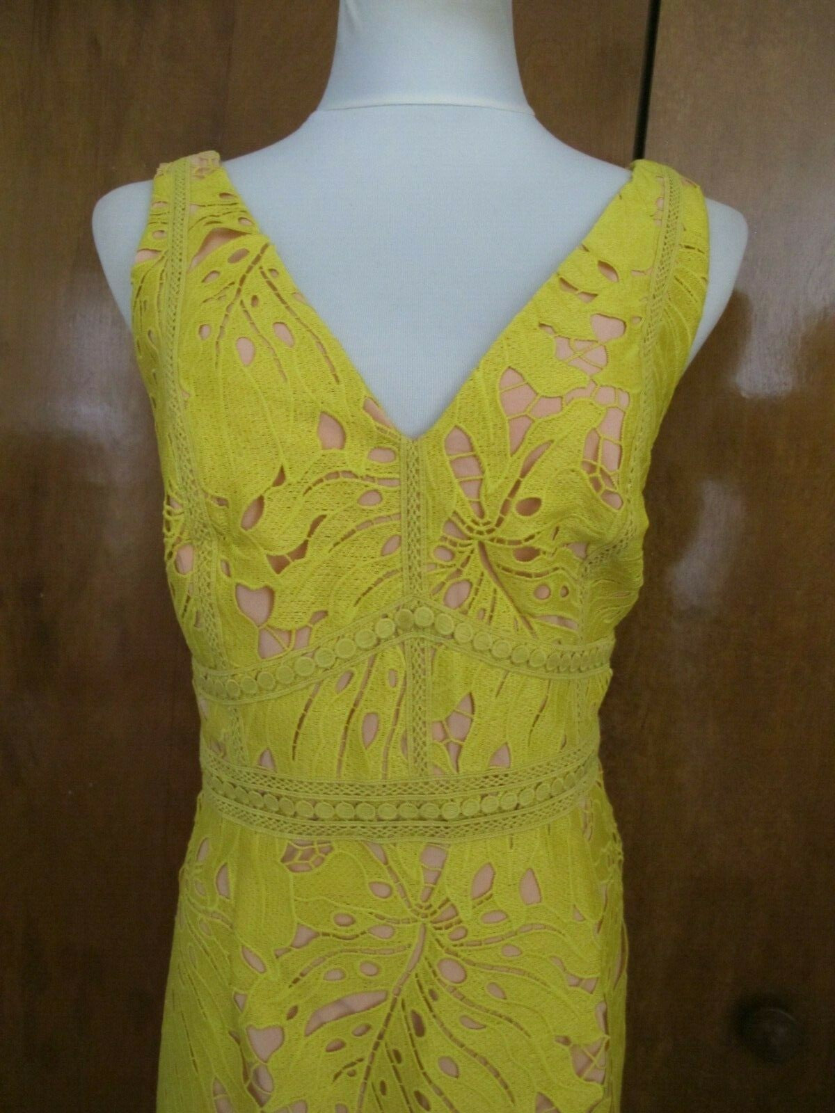 Anthropologie Maeve Crotchet Gardenia Lace Column Dress Yellow  Size 14