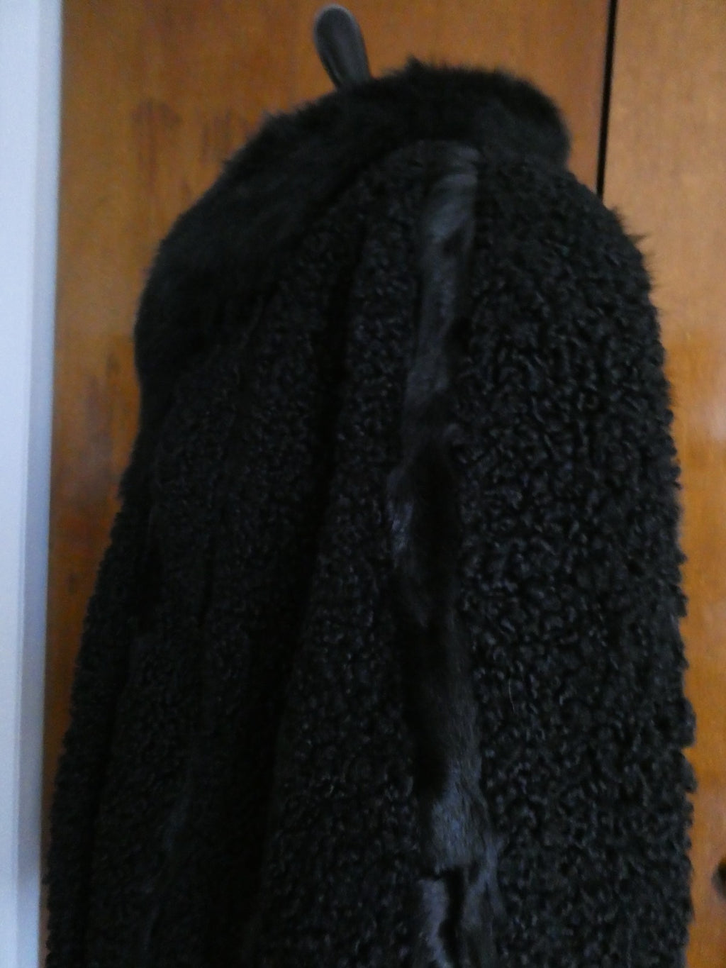 Genuine Karakul Persian Lamb Fur Coat Women’s Black Fur Collar Made in Moldova M