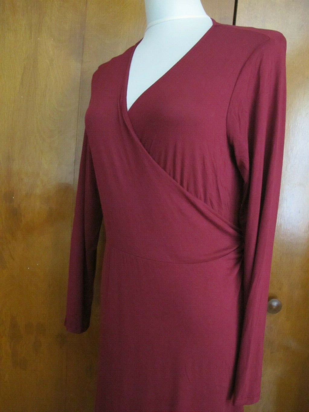 Gap Women's Burgundy Long Sleeves Tie-Waist Maxi Wrap Dress Large Petite 