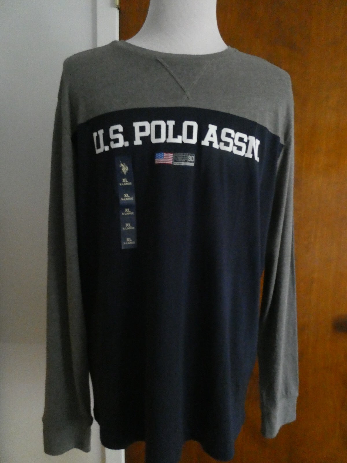 U.S POLO ASSN men’s navy/gray long sleeves soft cotton crew neck shirt size XL