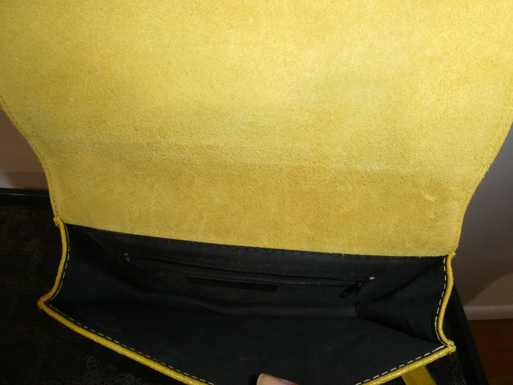 Italian Genuine Leather Chain Shoulder Crossbody Bag 9x7x 2 Mustard Yellow Italy