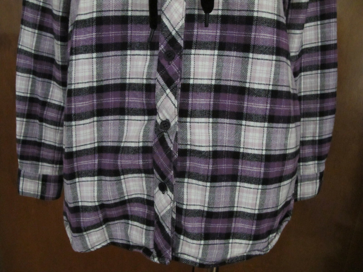 AMP women’s flannel check long sleeve shirt hooded medium