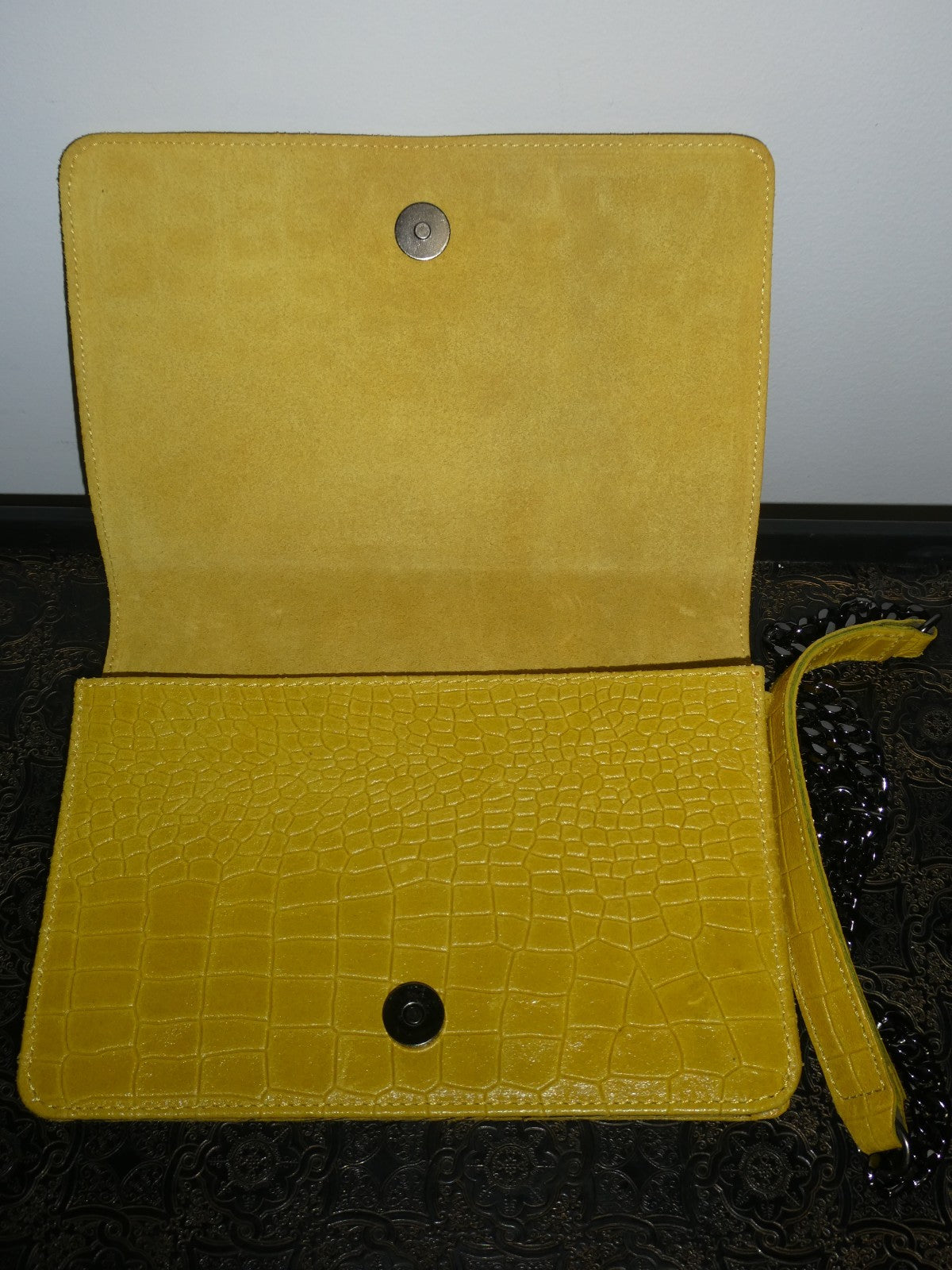 Italian Genuine Leather Chain Shoulder Crossbody Bag 9x7x 2 Mustard Yellow Italy