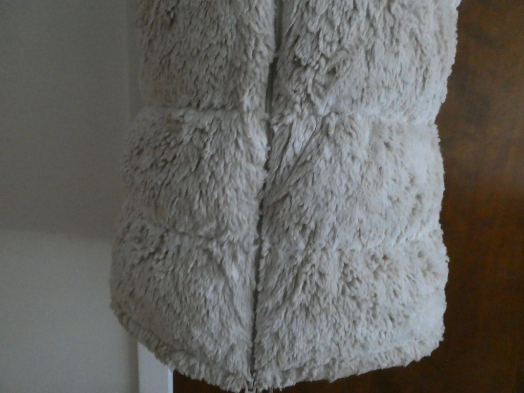 Athleta Reversible Down Puffer Vest Women Medium Ivory Faux Fur Goose Down Full
