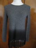 Aqua Women's Gray Black Cashmere Fringe Crewneck Pullover Small NWT