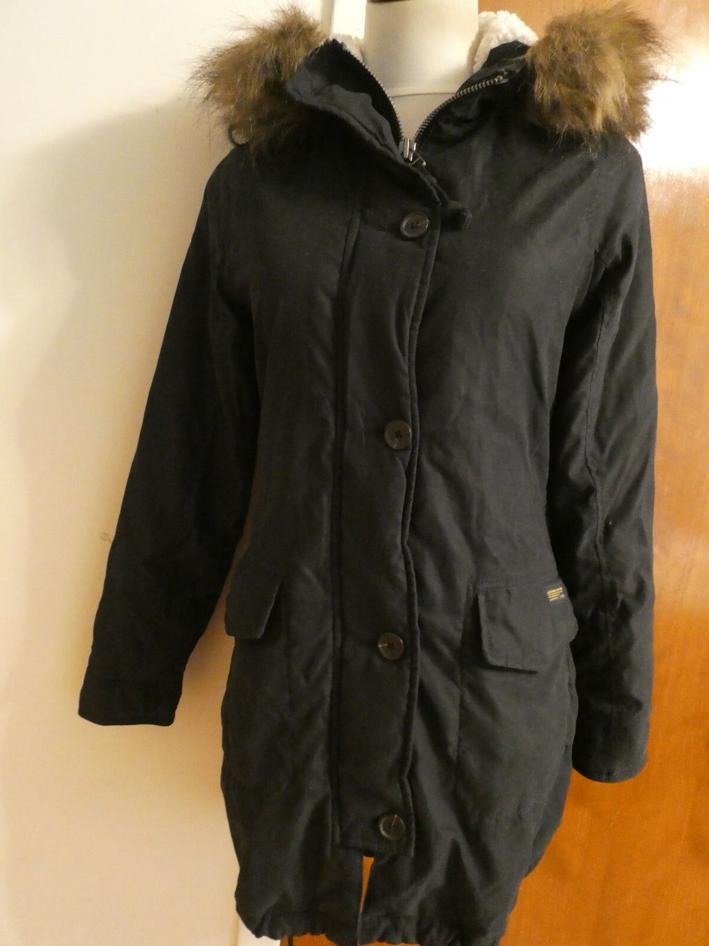 Abercrombie & Fitch Women's Long Faux Fur Winter Hooded Coat Jacket XSmall
