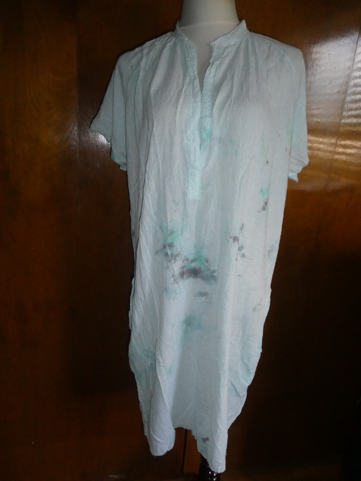 Anthropologie LOVE TANJANE Hand Dyed Blue Tunic Beach Cover Up Dress Size Small