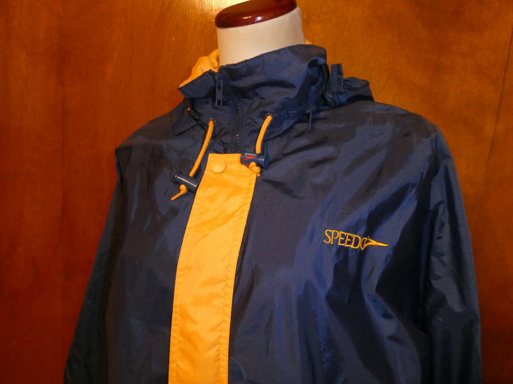 Speedo unisex blue/yellow nylon zip up packable rain jacket XS (fit S or M) 