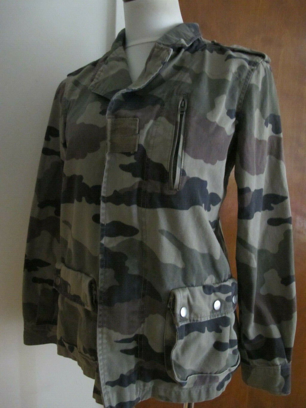 Gina Tricot Women Weather Green Army Distressed Jacket Blazer Size 2 (EU 34) 