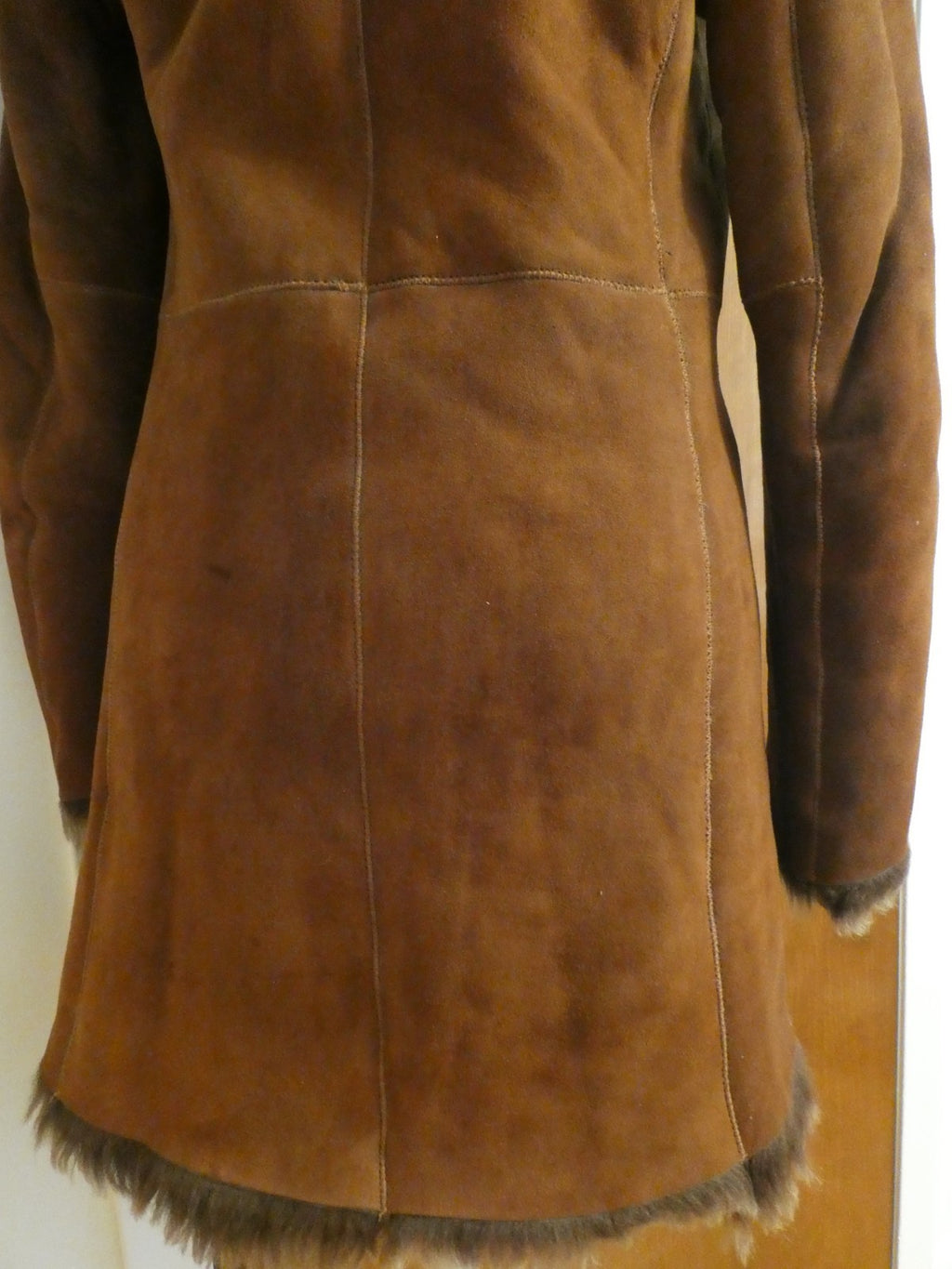 Authentic Andrew Marc New York women 100% shearling winter coat brown suede XS