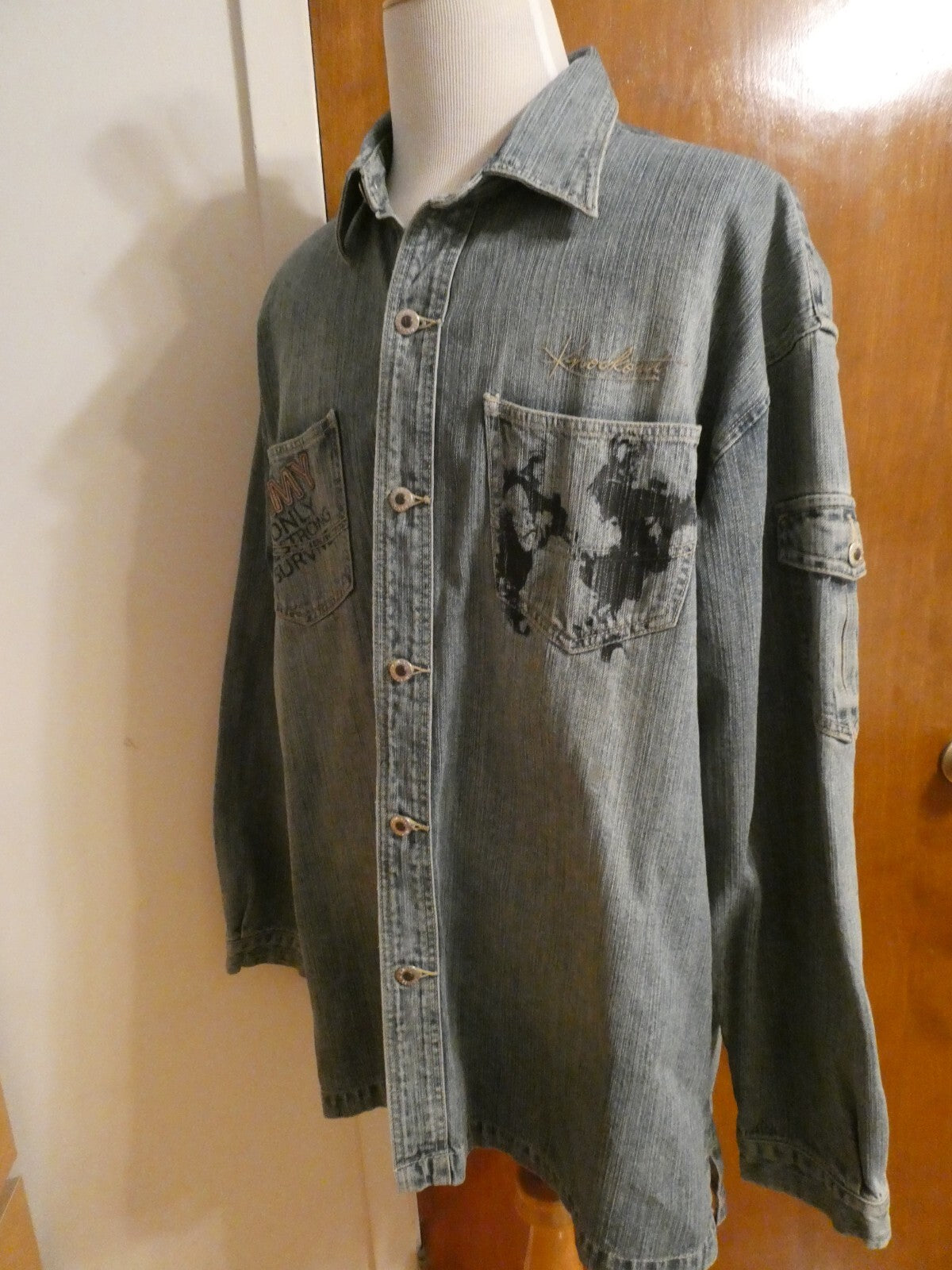 Knockout Men's 100% Cotton Jeans Denim Shirt Graphics Army Theme 2X