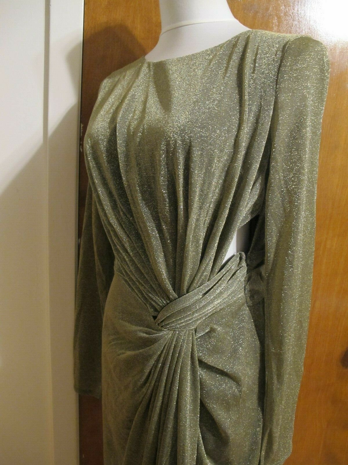 Rachel Roy Women Gold Metallic Twist Front Maxi Cocktail Dress New Medium, Large