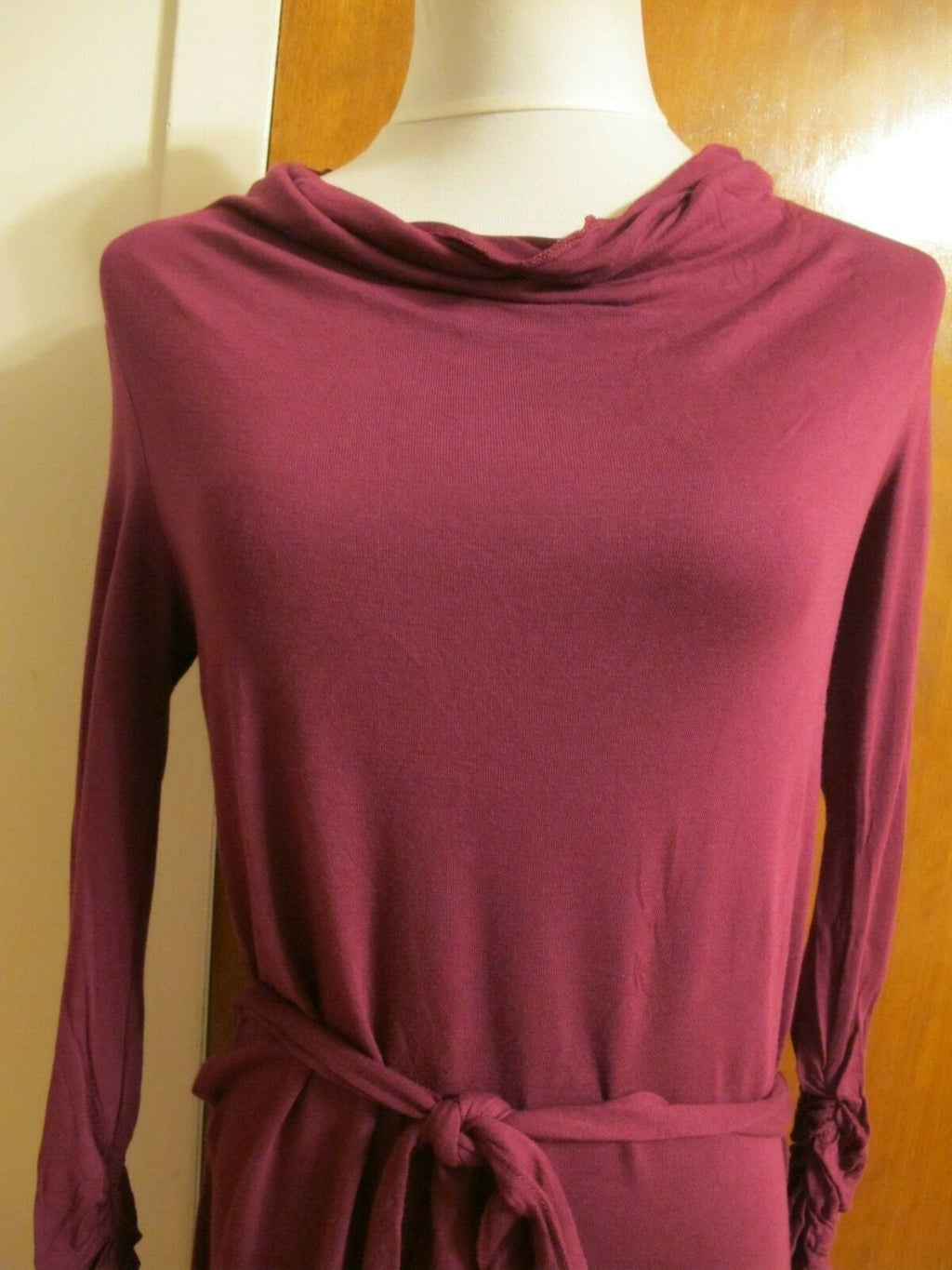 Gap Women's Burgundy Rayon Belted Long Gathered Sleeves Dress XS