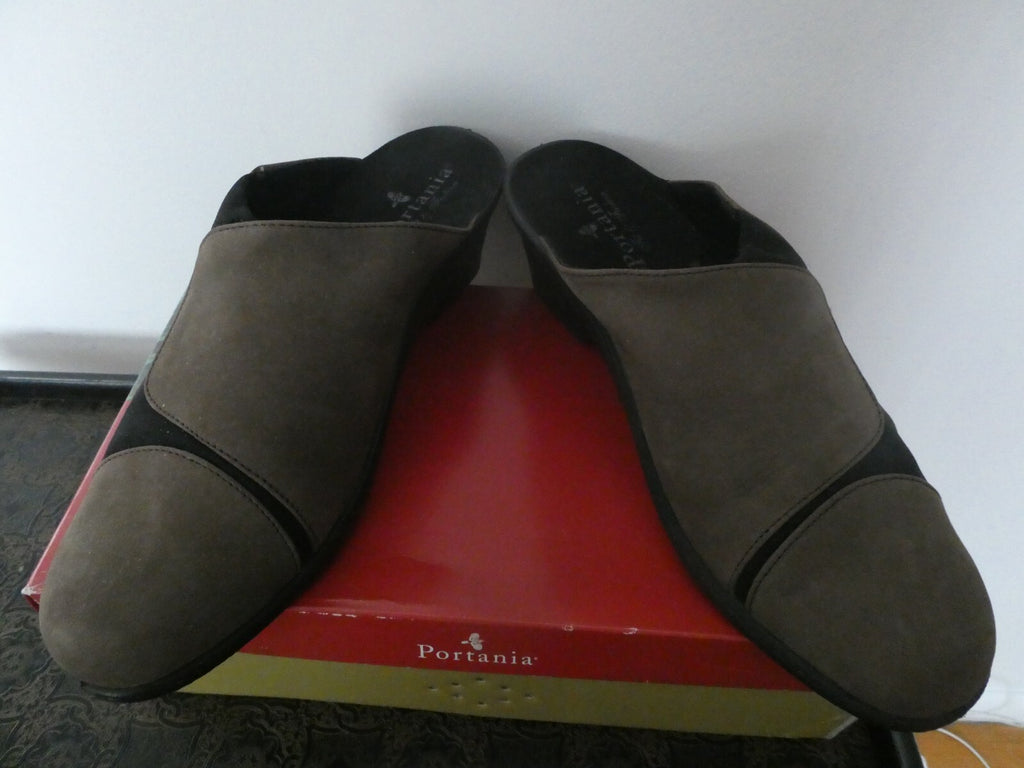 Portania Mokassina taupe nubuk brown suede mule women’s US 9 EU 40