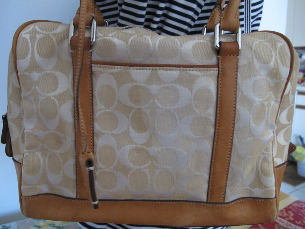 Authentic Women’s Beige Cloth Coach Handbag Purse 