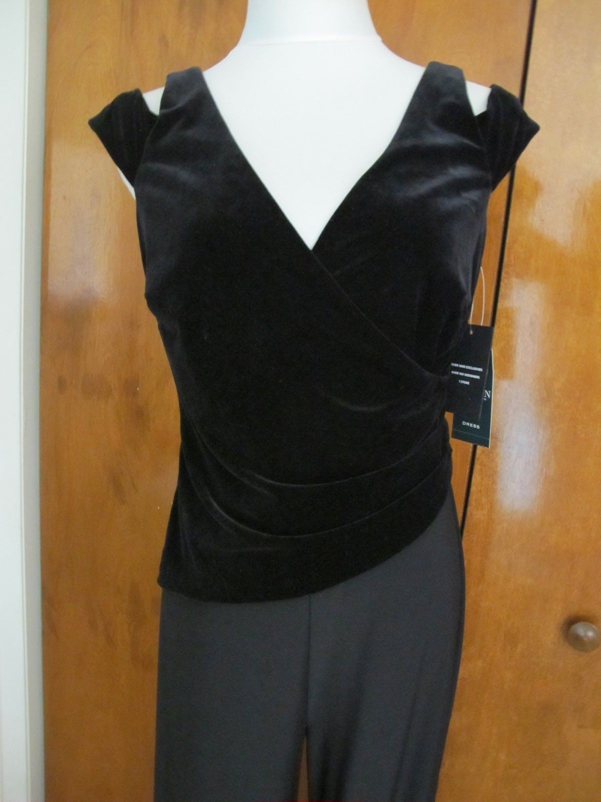 Ralph Lauren Women's Black Evening Velour Top Detailed Jumpsuit New