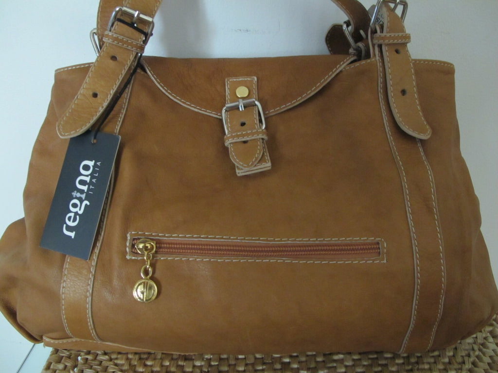 Regina Boho womens brown genuine leather slouch bag Large Handbag Made in Italy