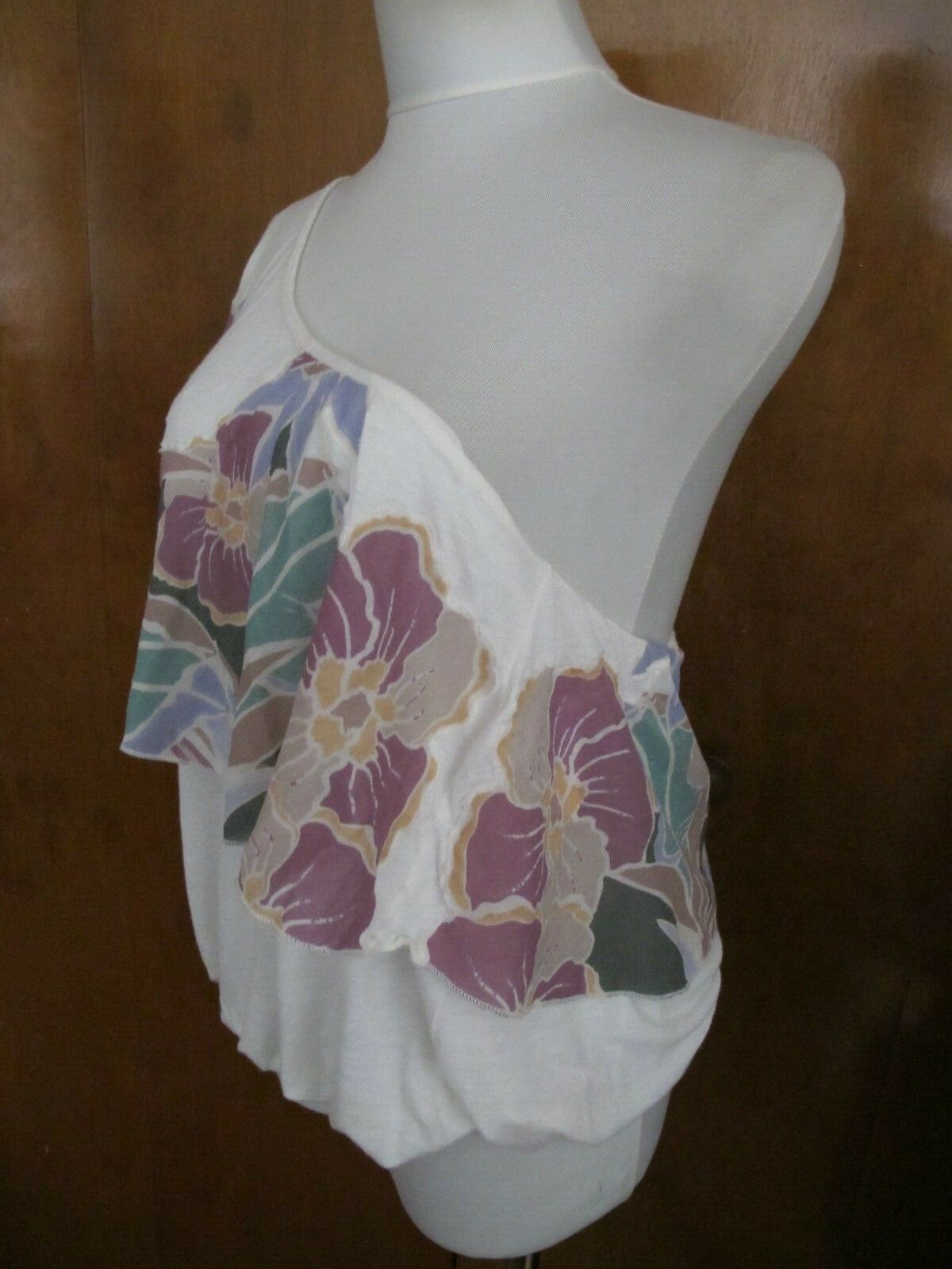 Free People Women’s Ruffle One Shoulder Ivory Floral  Tank Top 