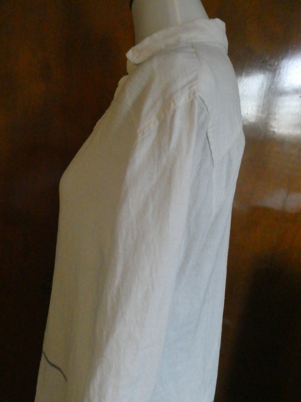 Tahari 100% Linen Striped Tunic Dress White Long Sleeve Pockets Size Medium