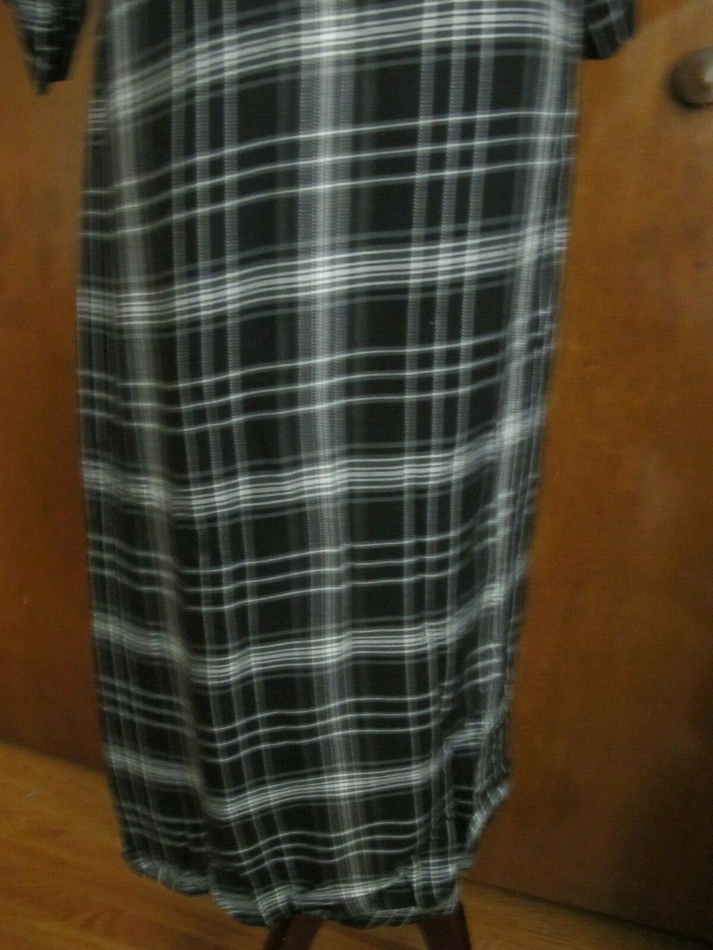 Gap Women's Black Plaid 3/4 Sleeves Tie-Waist Midi Wrap Dress Tall Large 