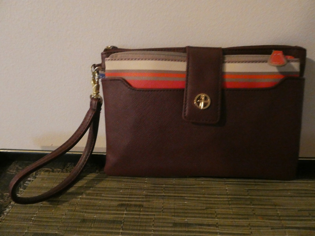 GIANI BERNINI Wristlet Purse Canvas Burgundy Pink Gold Wallet Pouch Bag