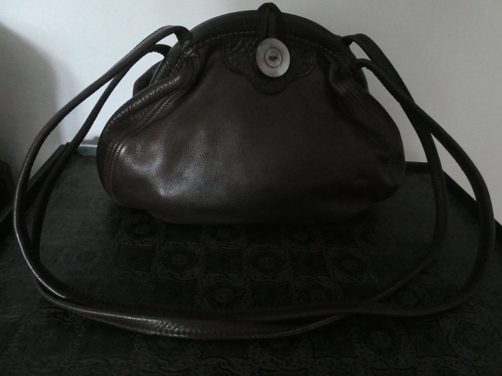 Vintage AMANN Brown Genuine Leather Shoulder Crossbody Bag Large 12x8x5 "1990s"
